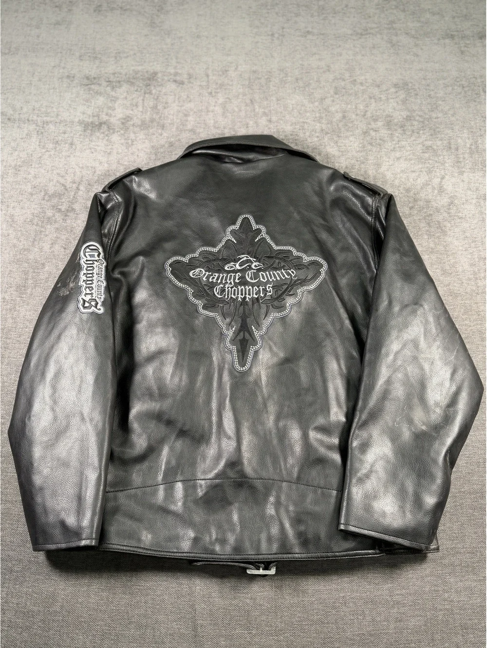 Orange County Choppers Black Faux Leather Motorcycle Jacket Size 18/20